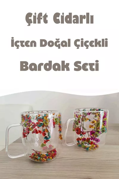 2-delige Dubbelwandige Flower Cup ml Bloemenmok Koffie- en Theeglas Handgemaakt Glas met Handvat Set