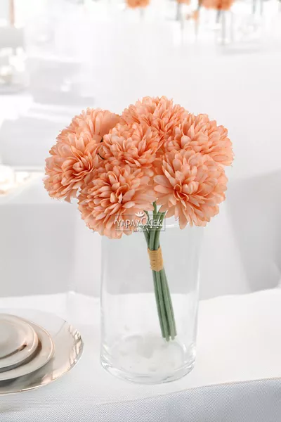 مجموعة زهور صناعية على شكل كرة، 7 وردات قرنفل صغيرة، ارتفاع  سم، لون سلموني