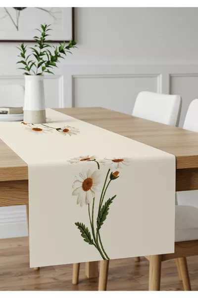 Punch Stickerei Muster Digital Bedruckte Cremefarbene Tischläufer mit Weißem Gänseblümchenmuster cm