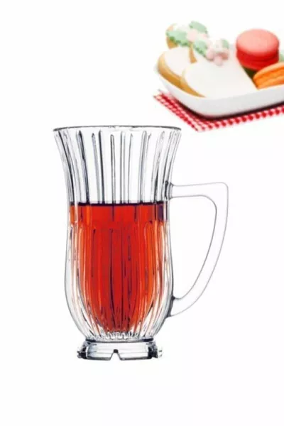 Glamour Ayaklı Çay Bardak - Kulplu Çay Bardağı 6 Lı Cristalline