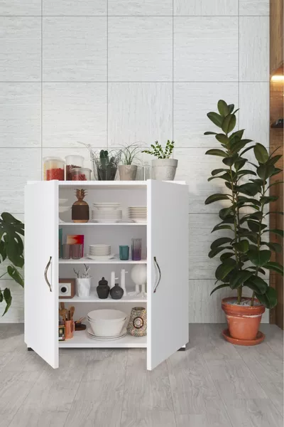 خزانة مؤن بمقسمات 4 لتخزين البقوليات جاف خزانة منظم المطبخ رف المطبخ أبيض