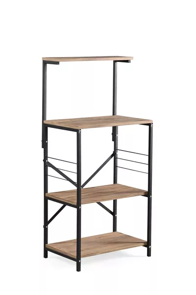 Многофункционален шкаф за кухня, стойка за микровълнова, рафт, органайзер за кухненски принадлежности, черно-кафяв