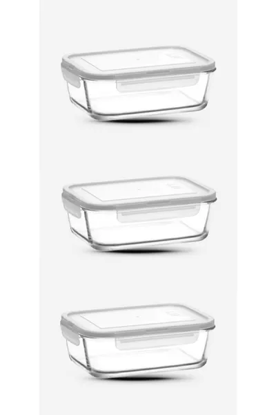 Fresco Lockable Glass Storage Container 3-Piece Set cc Rectangular () with White Lid