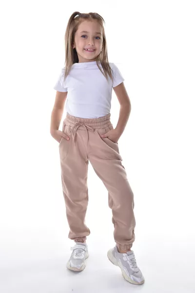 Pantaloni Jogger Felpati Bej Invernali per Bambini - Ragazzi e Ragazze, Tessuto Compact a 3 Fili con Interno in Pile