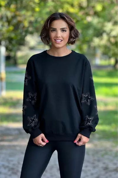 Черный свитшот с звездными камнями, % хлопок