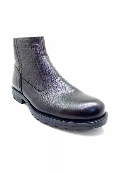  الرجال الفراء الأسود داخل جلد طبيعي أحذية مريحة وحيد أسود