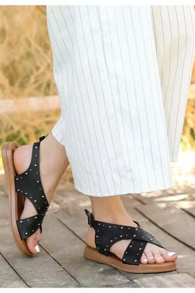 Sandales en cuir noir Lilan