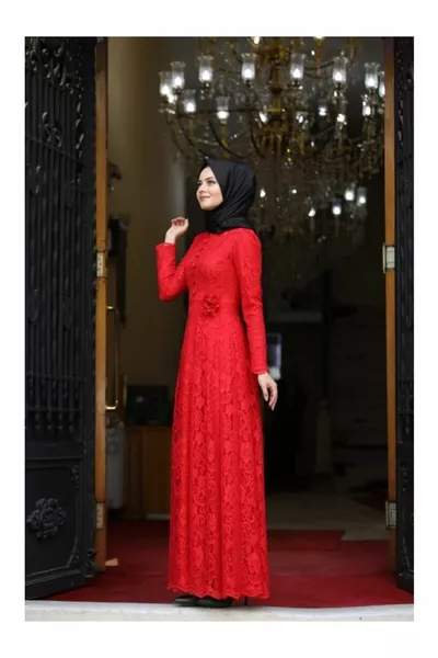 Ahunisa فستان سهرة حناء أحمر 