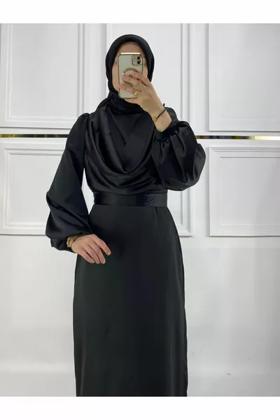 Zwarte satijnen avondjurken voor dames - 