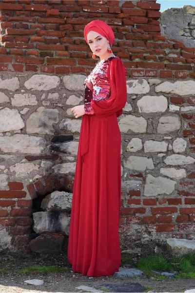 Abito da sera donna con paillettes rosse T 