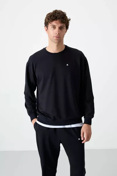 Темно-синий повседневный спортивный костюм оверсайз - 