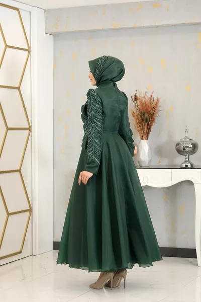 زهرة مفصلة ايلا الحجاب مساء اللباس الزمرد