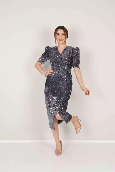 Robe veste en velours à sequins - Gris