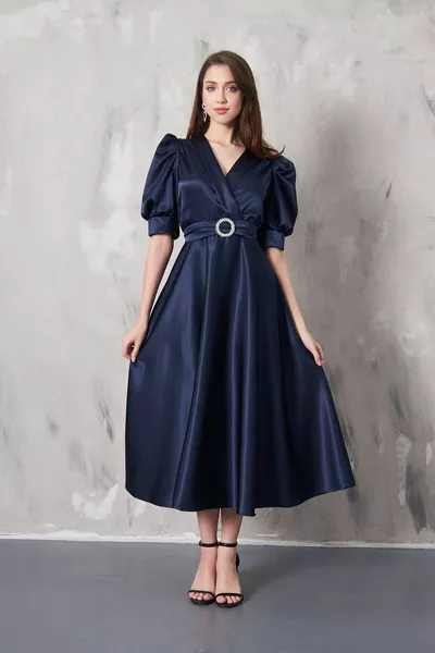 LOREN Double-breasted Collar Flared Dress