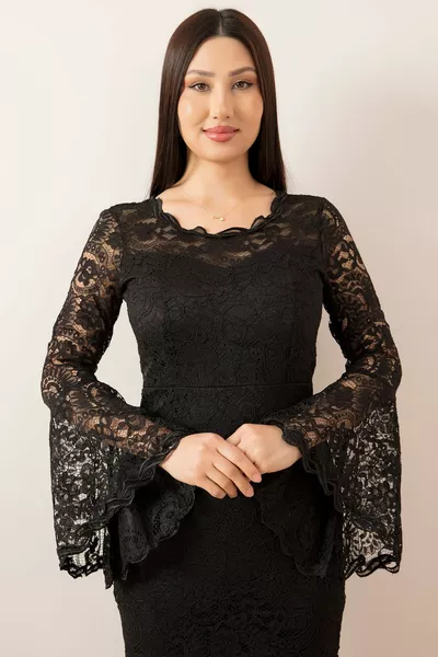 Ärmel Volant Kurzes Spitzen-Abendkleid 