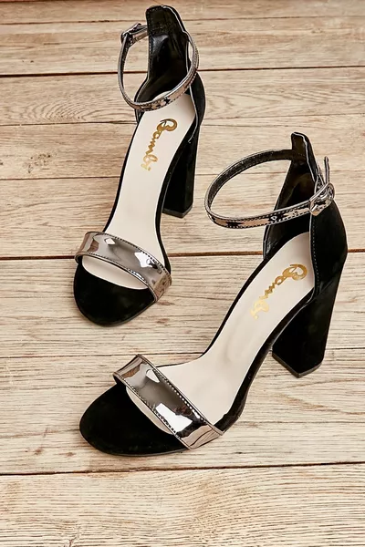 Zwarte/loden spiegel dames avondjurk schoenen 