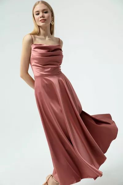 Robe de soirée en satin fendu à volants pour femmes et robe de graduation