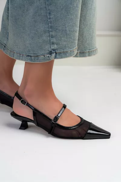 تامسن الأسود براءات الاختراع حزام جلدي التفاصيل الكاحل التعادل كعب المرأة