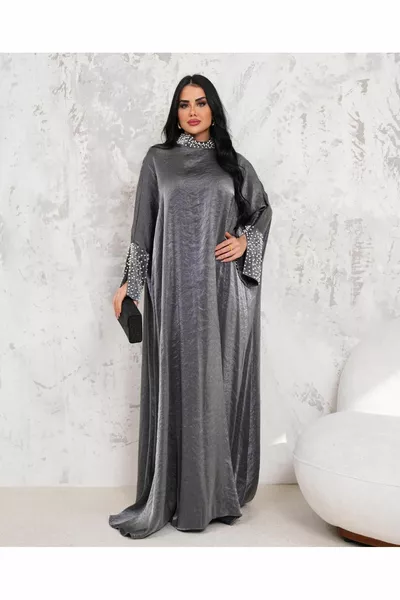 DAMEN RICHTERKRAGEN UND ÄRMEL PERLENBESTICKTES KLEID MIT BEQUEMER PASSFORM