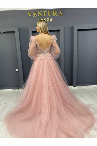 Рукав баллон на бретелях прозрачное платье для помолвки