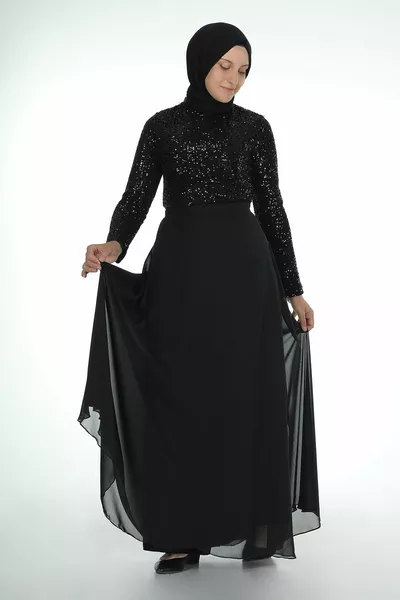 Черные женские вечерние платья с пайетками