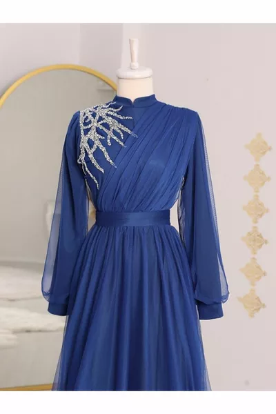 Front Stone dettagliato drappeggiato tulle abito da sera in tulle