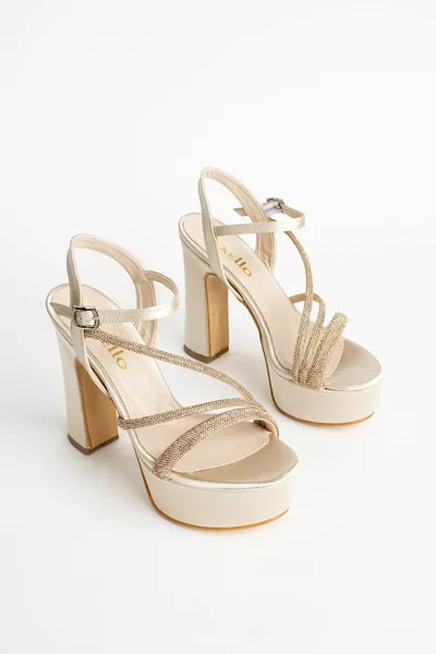 High Heels Platform Crystal Stone Rose Satin Evening Dresses