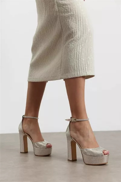 المرأة الذهب الحجر الوحيد منصة أحذية السهرة 