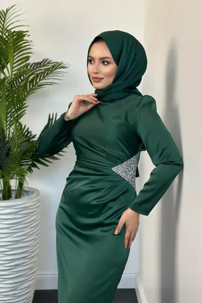 Arsu Beli Стоун Вечернее Платье Изумруд