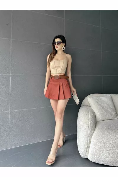 المرأة مطوي حزام تنورة قصيرة السراويل