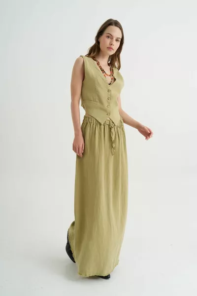 Gonna lunga in lino kaki