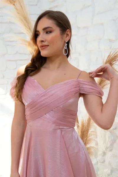 كارمن مسحوق الأورجانزا منخفضة الأكمام قصيرة مساء اللباس