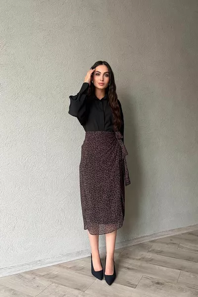 Leopard Ethnic Print Side Tie Chiffon Skirt