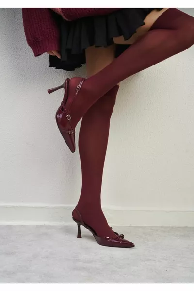 Women's Patent Leather Two Strap Belt Detail Pointed-toe Heels