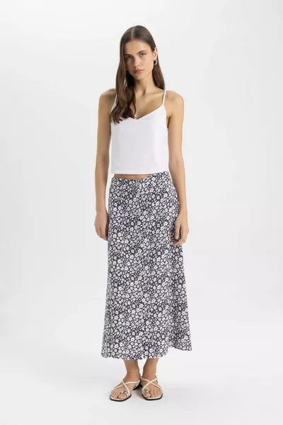 A Cut Printed Normal Waist Midi Skirt SM