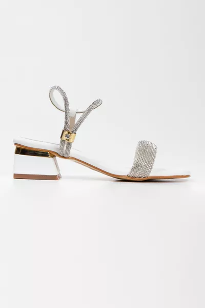 Robe de soirée blanche pour femmes Brillant Goutte Pierre Cheville Ajustable Clip Élégant Chaussures D’été Et Confortables