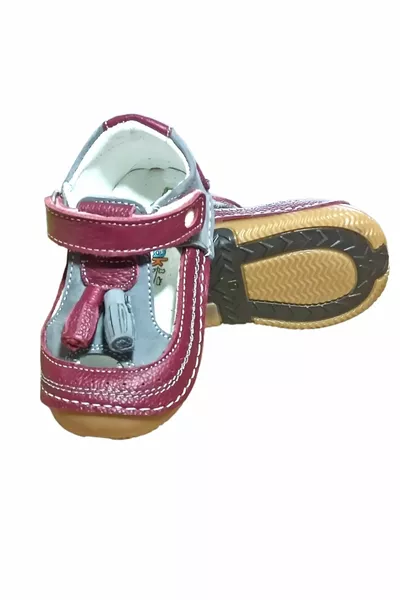 Baby Burgundy Grey Genuine Leather Orthopedic First Step Shoes Rattle