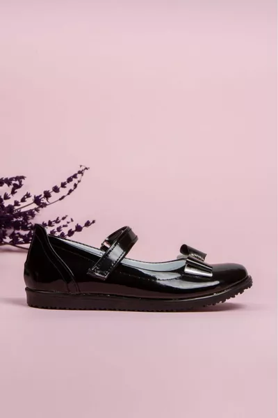 Fiyonklu, Parlak, Siyah, Ortopedik, Çocuk Babet Ayakkabı, Bayram, Tören, Düğün, Okul Ayakkabısı