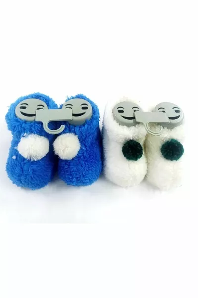 BÉBÉ GARÇON POMPON DÉTAILLÉ BLEU ET BLANC COULEUR LOT DE 2 PREMIER PAS PANDUFU  MOIS