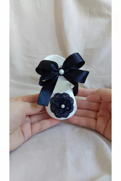 Тъмносини бебешки ботуши за новородени и бандана / Подарък за бебешко парти / Бебешки обувки Mevlüt