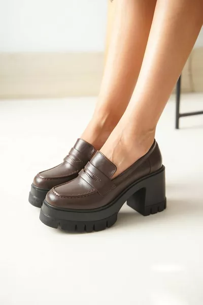  Marron Casual Talons hauts Plateforme Mocassins Femmes Chaussures