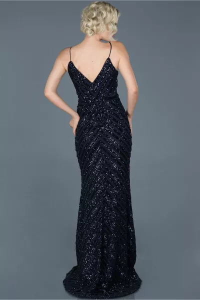 الأزرق الداكن طويل الترتر حبل حزام حورية البحر مساء اللباس 