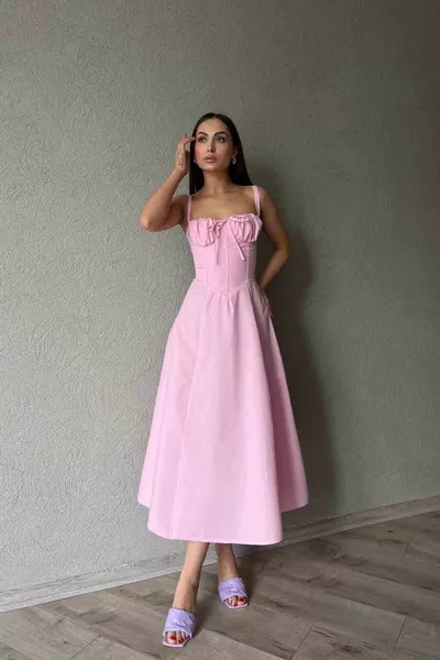 Pink Corset Detailed Thin Strappy Dress