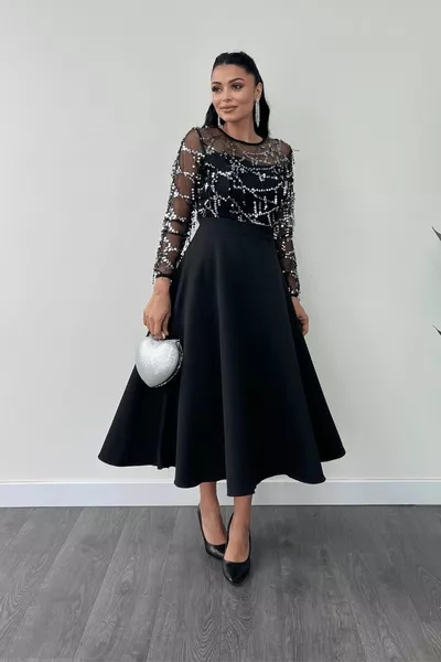 أعلى مهدب الترتر أسفل نسيج مزدوج ميديبوي اللباس - فضي