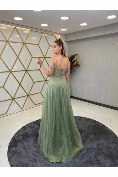 شفافة مفصلة الأرنب مساء اللباس الفستق الأخضر