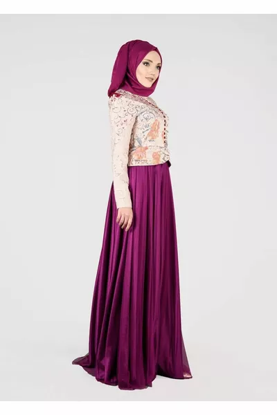 Abito da sera donna fucsia con bottoni anteriori con motivo glitter 