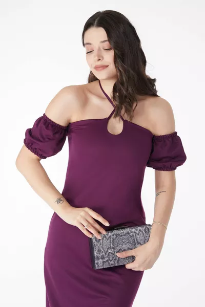 Gerade Mitte Damen Lila Abendkleid mit Prinzessinnenärmeln - 