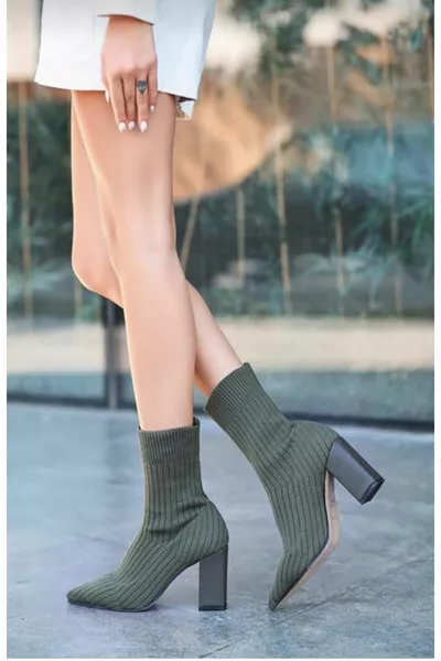 Bottes Betsy Green Knit Pointu Bottines Femme