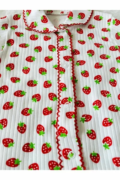 2 pcs tissu côtelé fraise à motifs bébé fille enfants haut et bas pyjama ensemble
