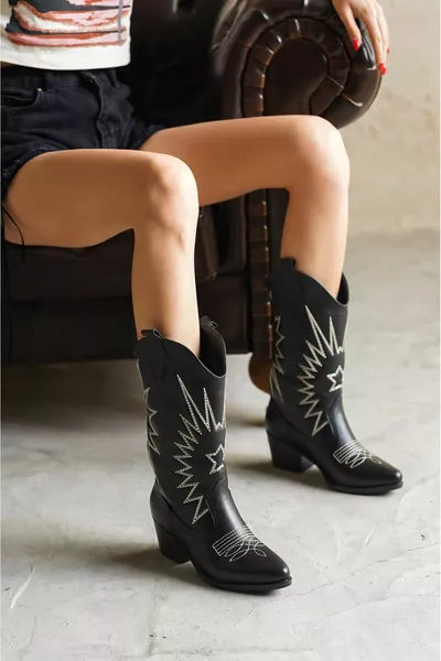 Castello Cowboystiefel für Damen - schwarz-leder